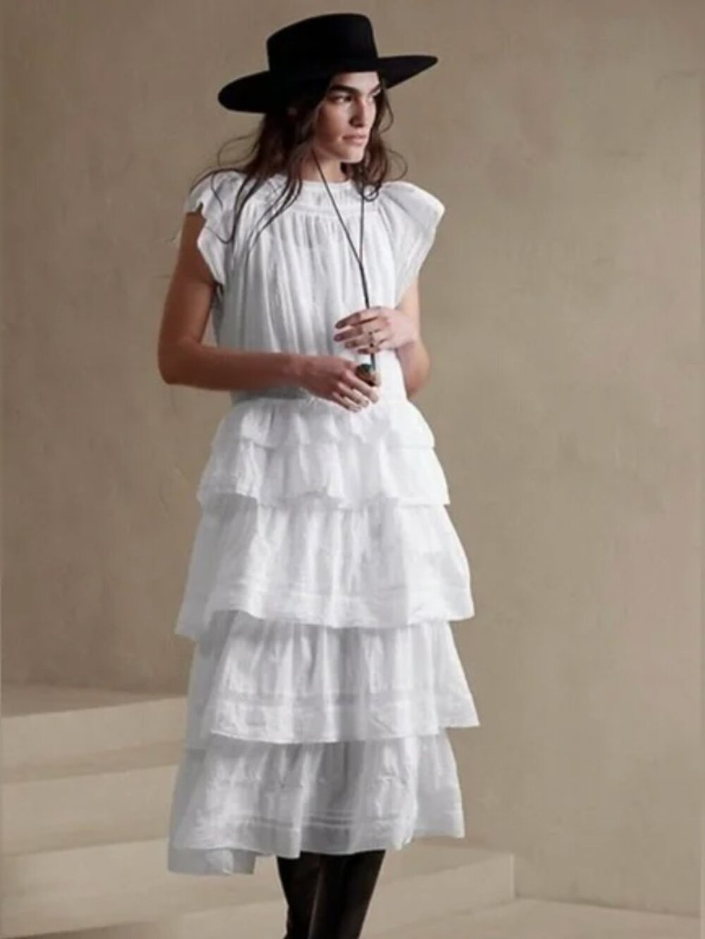 Selene Embroidered Tiered Midi Dress Small White Lace Boho